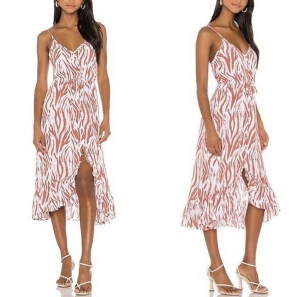 Rails Frida Rust Zebra Midi Dress Sleeveless Ruffle Front Tie Waist Women’s L - Picture 1 of 14
